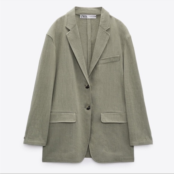 Zara Jackets & Blazers - Zara Khaki Linen Blend Straight Cut Blazer Size XS